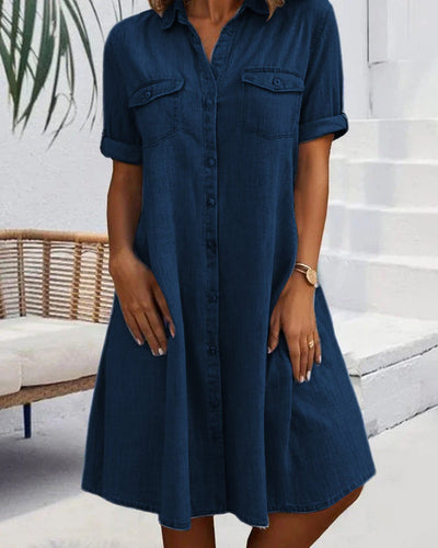 Alira | Button-Up Short Sleeve Denim Dress