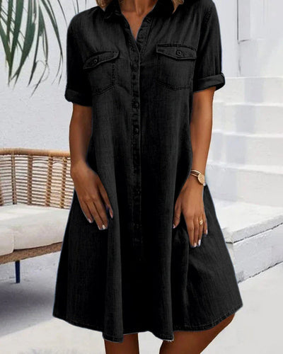 Alira | Button-Up Short Sleeve Denim Dress