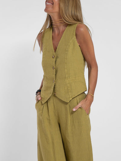 Jessica - Buttoned Vest & Wide-Leg Trousers Set