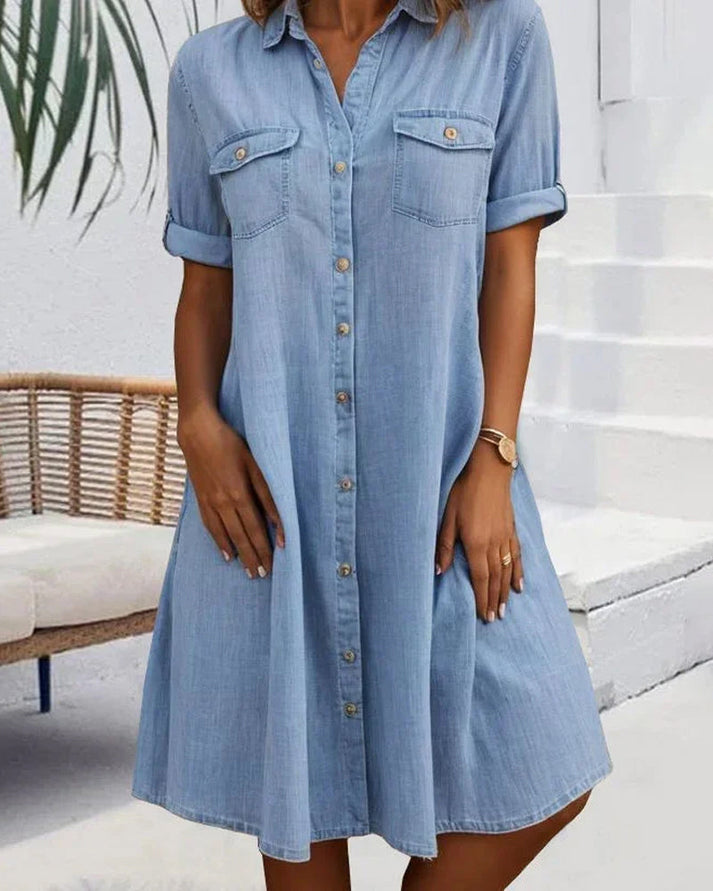 Alira | Button-Up Short Sleeve Denim Dress