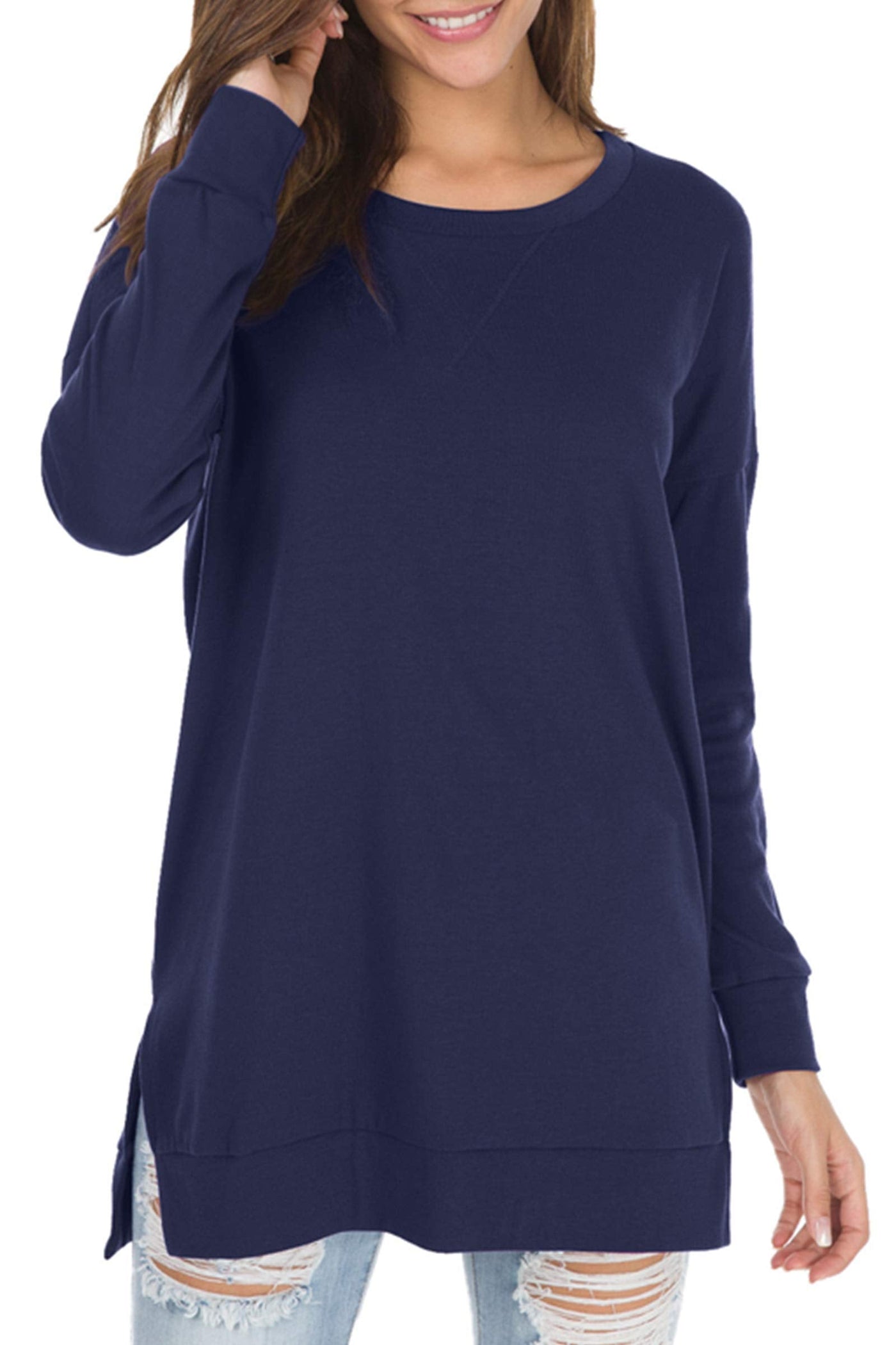 Serelith – Long-Sleeved Side Slit Loose Top