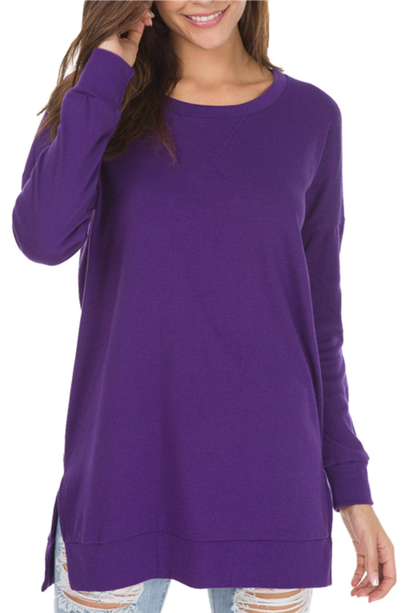 Serelith – Long-Sleeved Side Slit Loose Top