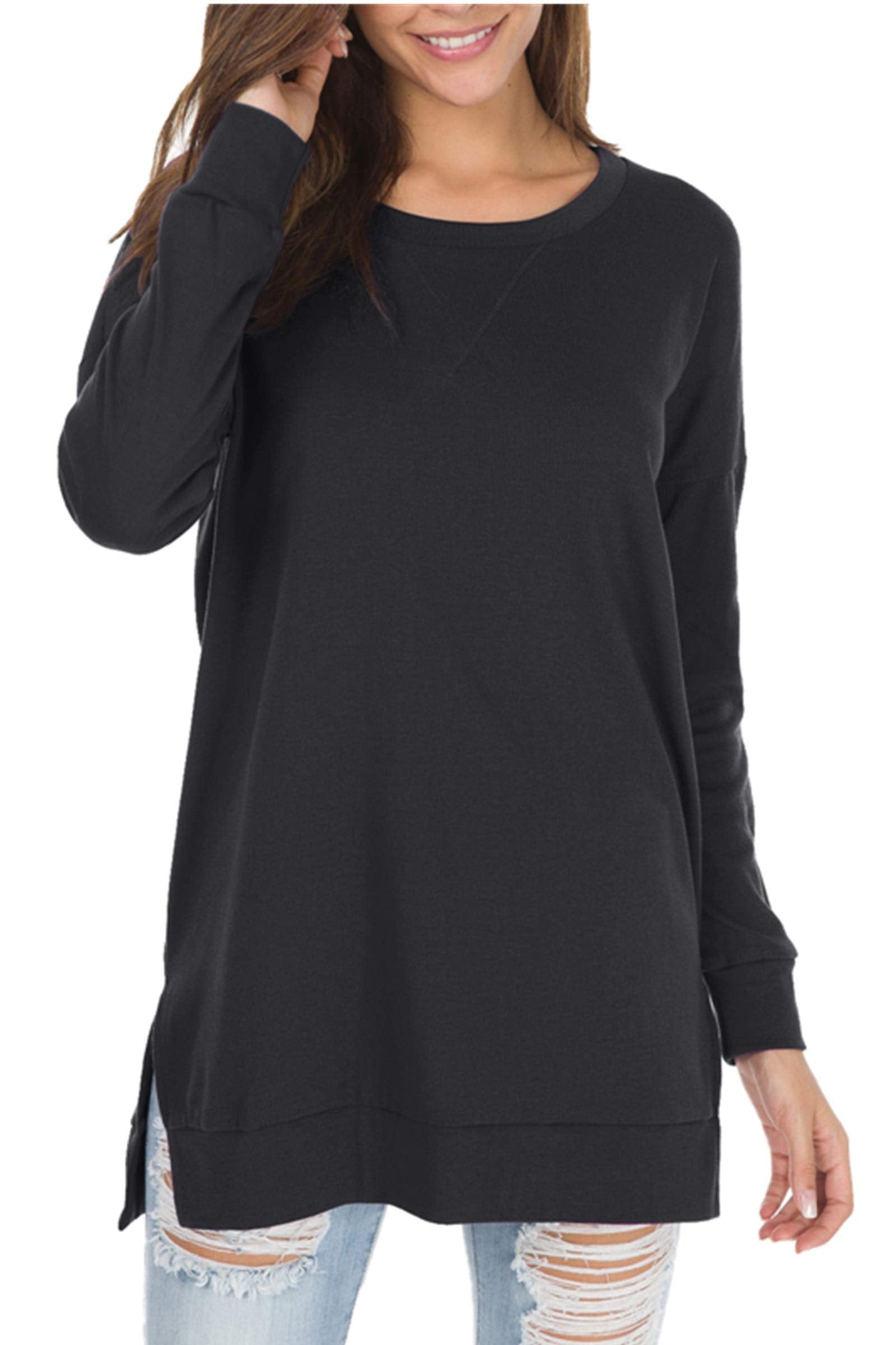 Serelith – Long-Sleeved Side Slit Loose Top