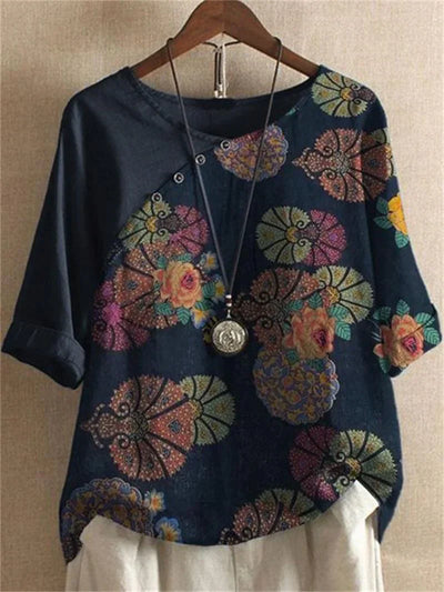 Julia | Short Sleeve Button-Down Floral Blouse
