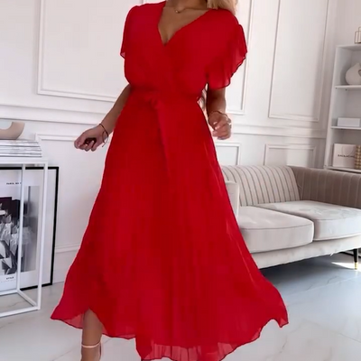 Noah – Elegant V-Neck Pleated Maxi Dress