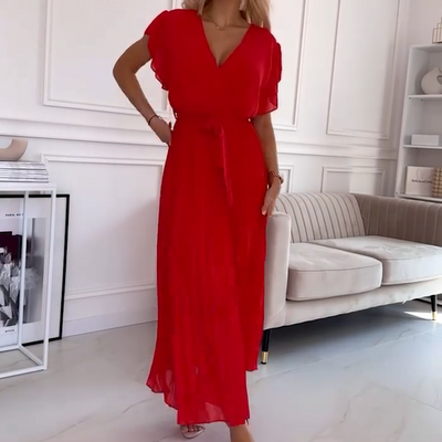 Noah – Elegant V-Neck Pleated Maxi Dress