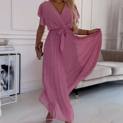 Noah – Elegant V-Neck Pleated Maxi Dress