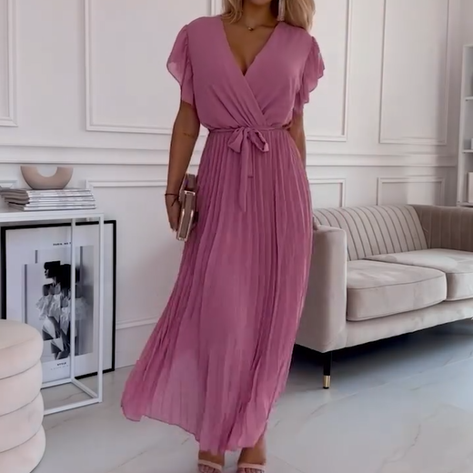 Noah – Elegant V-Neck Pleated Maxi Dress