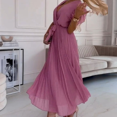 Noah – Elegant V-Neck Pleated Maxi Dress