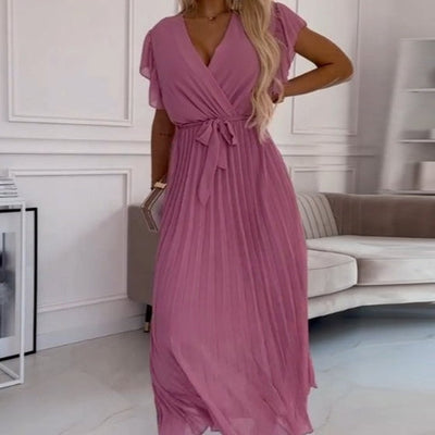 Noah – Elegant V-Neck Pleated Maxi Dress