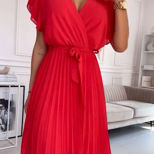 Noah – Elegant V-Neck Pleated Maxi Dress