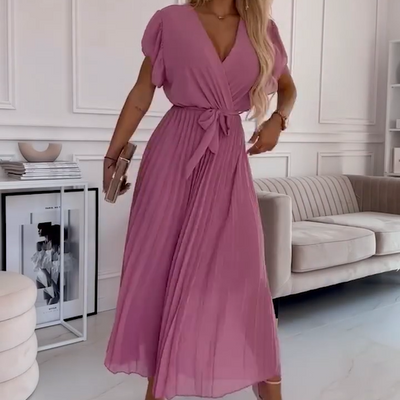 Noah – Elegant V-Neck Pleated Maxi Dress