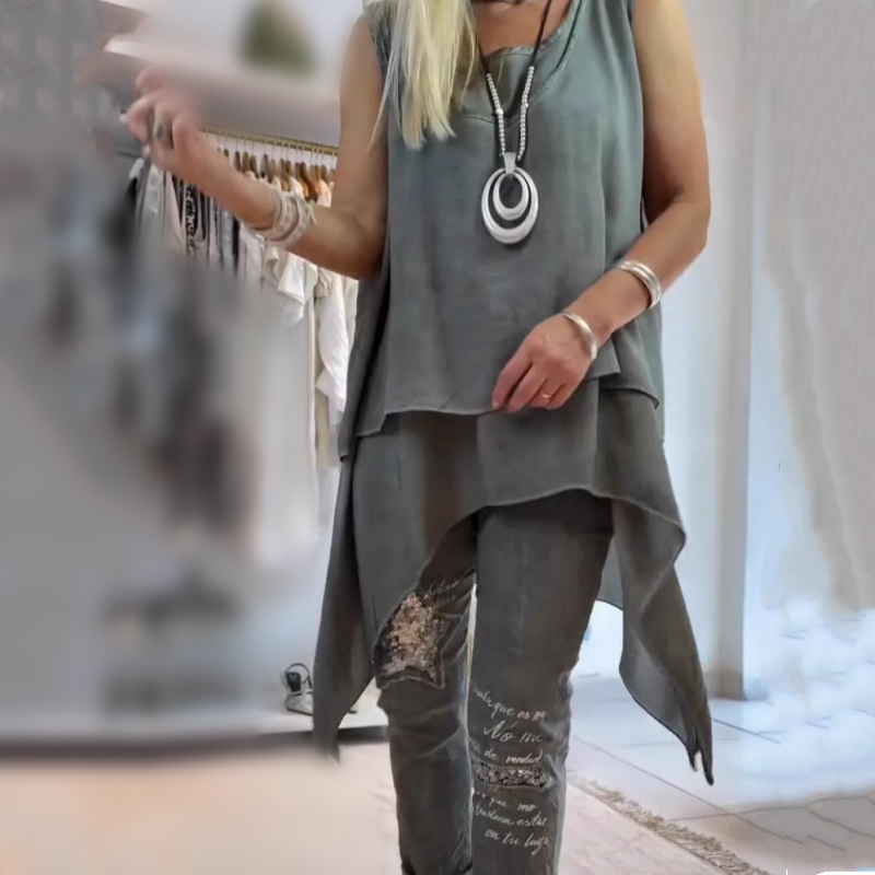 Faelina – Women's Two-Piece Set: Sleeveless Top and Printed Trousers